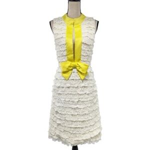 Vintage 1960s Ruffle Lace Party Dress w/ Bold Yellow Satin Bow Swanky Cocktail